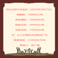 河北玉核今日铅价（2025年2月27日）